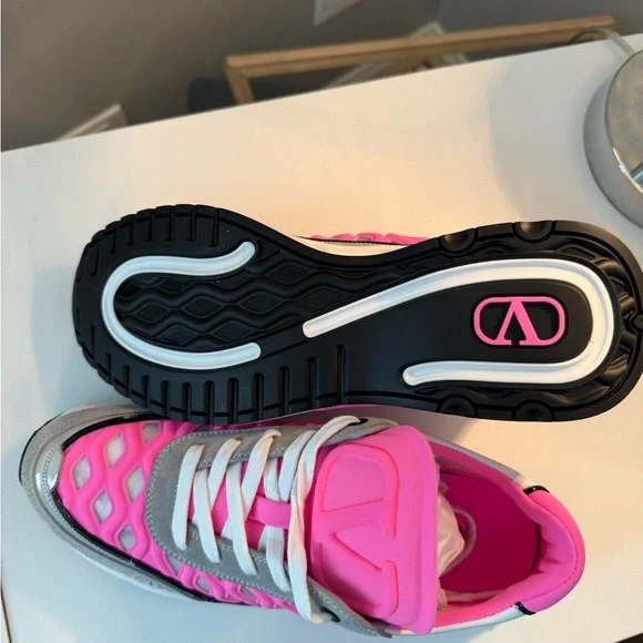 Valentino Neon Pink and Gray Sneakers - Picture 6 of 11